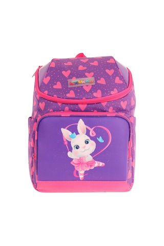 Kaukko İki Bölmeli Ergonomik Kız Çocuk Okul Çantası Pembe Mor - Kalpli Tavşan Desenli - L5246 Pembe - Mor
