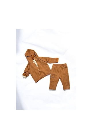Çikoby Erkek Bebek Kapüşonlu Hırka Tshirt Eşofman Takım-14872 Kahverengi