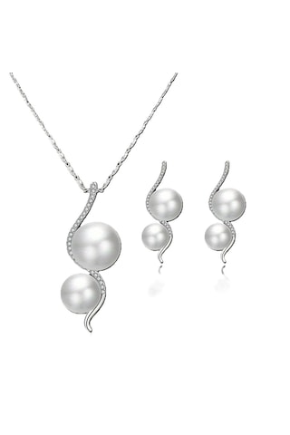 Worldshop Zirkon Taşlı 2 Sıra Beyaz İnci Gümüş Takı Seti, Ahşap Kutu İçerisinde