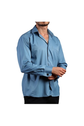 Turkuaz Mavi Büyük Beden Rahat Kesim Micro Kumaş Kol Düğmeli Regular Fit Erkek Gömlek - 190-18 001