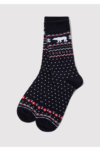 Mavi - Yılbaşı Temalı Lacivert Soket Çorap 0912105-70490 Lacivert