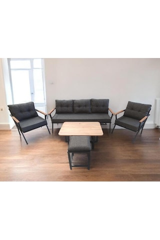 Pilocca Bahçe Ve Balkon Mobilyası Antrasit 3+1+1 Sehpalı Puf Antrasit