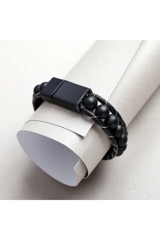 Moncuk Design Mat Oniks Taşı Örmeli Deri Bileklik 33512b2d8m7 Çok Renkli