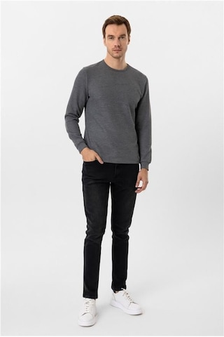 Süvari Gri Slim Armürlü Bisiklet Yaka Sweatshirt Gri
