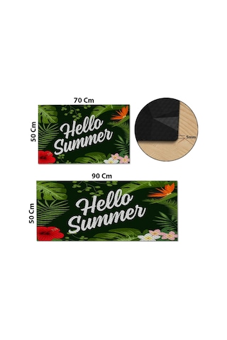 Valerine Life Hello Summer Mutfak Matı Halısı Yıkanır Kaymaz Taban Sıvı Geçirmez Tezgah Önü Paspas Yeşil