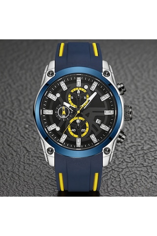 Yunboo Megır 2144 Erkek Spor Saati - Kronometre, Takvim, Aydınlatma Özellikli - 3atm Su Geçirmez - Silikon Kordon - Siyah Ekran, Mavi Bant Kutu İle Lacivert