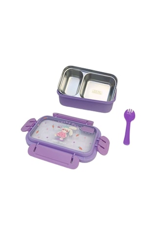 Tavşan Paslanmaz Çelik Bölmeli Çocuk Yemek Seti - Sızdırmaz Mor