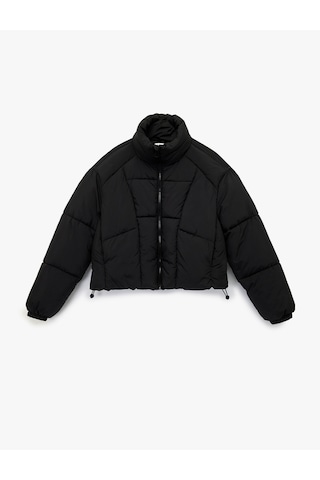 Koton Polar Cepli Dik Yaka Uzun Kollu Fermuarlı Su İtici Crop Şişme Mont Siyah 6wak20086ew Siyah