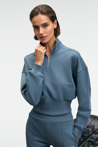 Grımelange THALIA Kadın Arka Baskılı Ve Patch Detaylı Fermuarlı Dik Yakalı Petrol Mavisi Sweatshirt