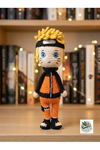 Naruto Uzumaki Amigurumi Örgü Oyuncak - Anime Hediyelik Figür 21 Cm