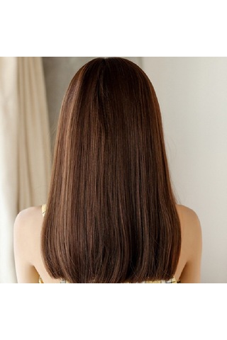 Cbtx Kadınlar İçin Gerçekçi Uzun Düz Saç Peruk Sentetik Elyaf Başlık, Stil: Kısa Soğuk Kahverengi 45cm