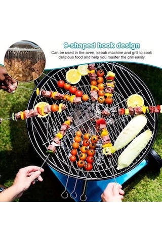 Mey İthalat 10 Adet Paslanmaz Çelik Mangal Şişi Seti 20 Cm Metal Çöp Şiş Ve Izgara Şişleri Renkli