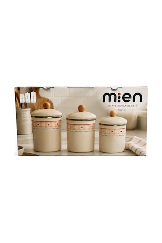 Emaye 3 Lü Kavanoz Takımı 13-15-17 Cm Krem