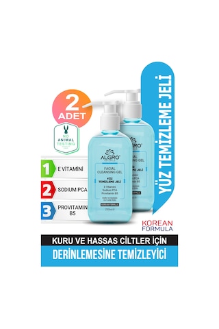Algro Kuru ve Hassas Ciltler İçin Yüz Temizleme Jeli 2 x 250 ML