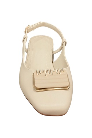 Ventes 88925952z Arkası Açık 4 Cm Kalın Topuklu Taş Toka Detaylı Kadın Topuklu Ayakkabı Bej