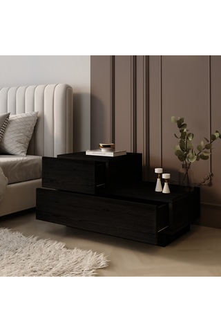 Kayra Kmd002 Led Işıklı Komodin 2 Çekmeceli Modern Tasarım Ahşap Siyah