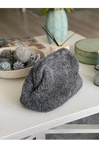 El Yapımı Antrasit Teddy Yün Örgü El Çantası Antrasit