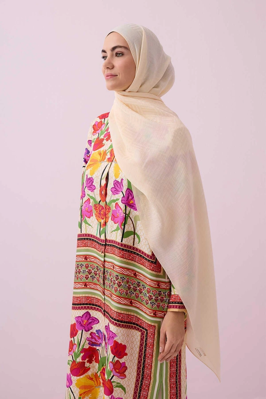 İmannoor İman Kare Naia Şal 70x210 241-3007 Ekru