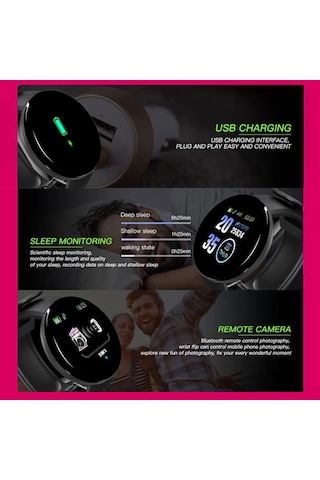 Geeroyoo 1.3 İnç Renkli Ekranlı Akıllı Bileklik - Kalp Atımı Tansiyonu İzleme, Su Geçirmez, Adım Sayıcı, Spor Ve Uyku Takibi - Siyah