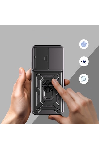 Ardemix Tecno Spark 40 4g Kılıf Magnetik Standlı Kamera Korumalı Zore Sürgülü Vega Kapak - Siyah