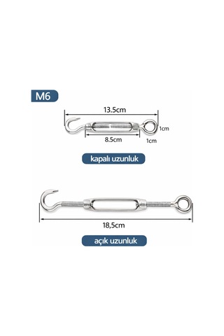 Çelik Gerdirme Turnbuckle Yüksek Dirençli Kanca & Mapalı Uçlu Gerdirme Aparatı 4 Adet