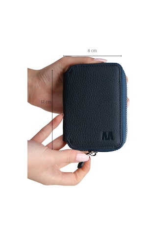 Mft Leather Hakiki Deri Unisex Fermuarlı Cüzdan Lotus 1616 Flother Mat Lacivert