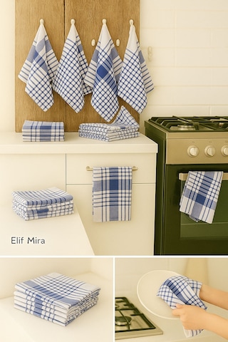 10 Lu Lüks Mutfak Kurulama Bezi Seti 45x65 Cm Table Linen Mavi