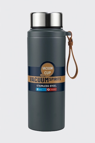 Paslanmaz Çelik Termos Su Şişesi 600ml Vakumlu Kapak Gri İthal Ürün Gri