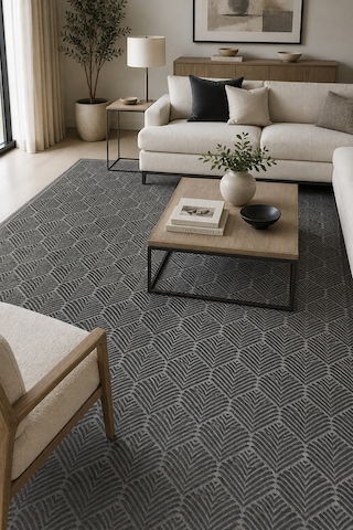 Novax Zeren Geometrik Antrasit Kaymaz Taban Yıkanabilir Salon Halısı