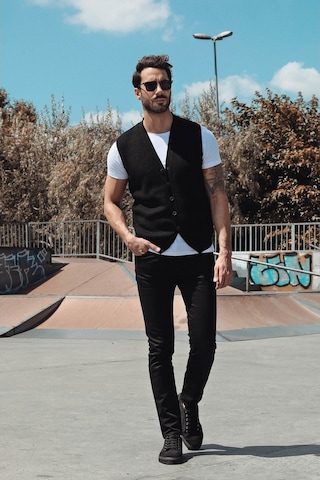 Ferraro Desenli Pamuk Triko Yelek - Siyah-Siyah