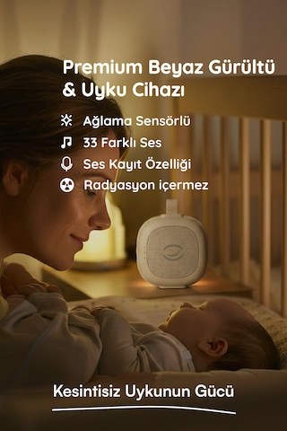 Plus Ağlama Sensörlü Beyaz Gürültü Cihazı 33 Sesli Anne Ses Kayıtlı Bebek Uyku Cihazı