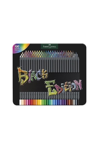 Faber-castell 116490 - Black Edition Renkli Kalemler, 100'lü Metal Kutu, Kırılmaz, Çocuklar Ve Yetişkinler İçin