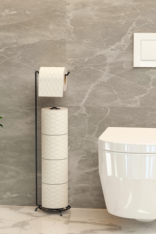 Yedekli Tuvalet Kağıtlığı Banyo Düzenleyici Siyah Metal Wc Kağıtlık Standı Tutacağı Ve Askısı