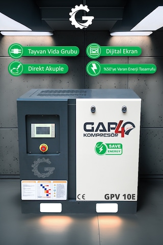 Gap Kompresör İnvertörlü Vidalı Hava Kompresörü 10 HP Tek Makine GPV10e