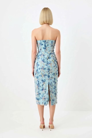Benerly Kadın Straplez Kolsuz Çiçekli Payet Dokuma Maxi Elbise Bodycon Ke Mavi