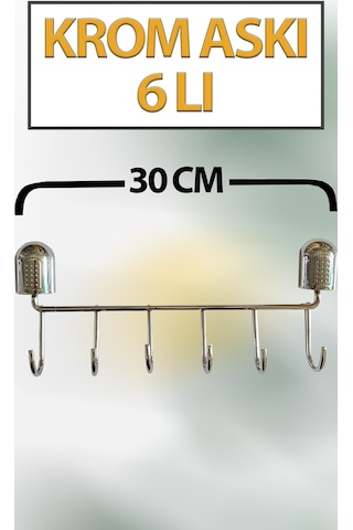 Krom 6 Lı Duvar Askısı 30 Cm Banyo Mutfak Elbise Havlu Askılığı Gümüş