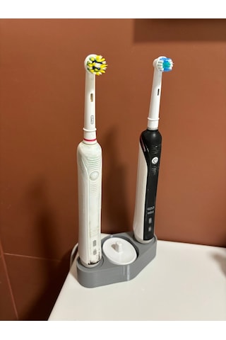 Oral B Uyumlu Şarjlı Diş Fırçası Makine Ve Şarj Standı 2'li 3d Baskı Siyah Renk Siyah