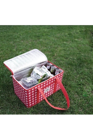 Termo Lüks Piknik Çantası Kırmızı Ekoseli 35x20x20 Kırmızı