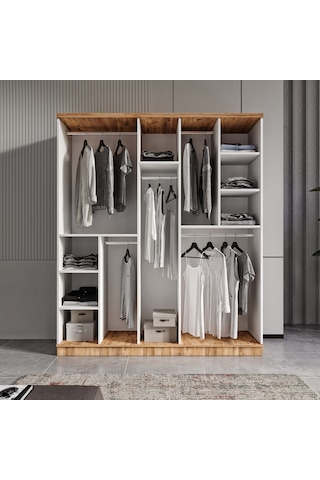Flora 5 Kapaklı Komple Mdf Gardırop - Elbise Dolabı