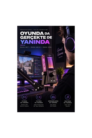 Robeve Yk Mc671 Profesyonel Yayıncı Mikrofonu Ve Oyuncu Mikrofonu Rgb Aydınlatmalı Mikrofon, Gürültü Azaltma, Ses Kontrolü Ve Ayarlanabilir Masa Uzatma Kollu Gaming Mikrofon