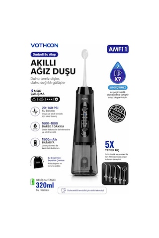 Şarjlı Ağız Duşu Diş Bakım Cihazı 4 Modlu Diş Arası Temizleyici 320ml 5 Başlıklı 1500 Mah Kablosuz