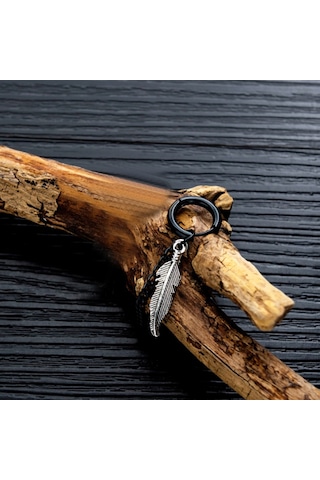 Ehediye Chavin Çelik Sallantılı Kartal Tüyü Bayan Erkek Küpe Ef37Sy Siyah