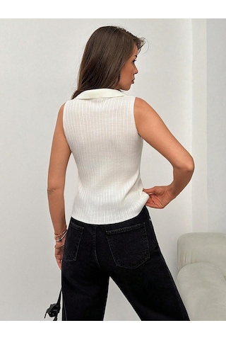 Luxetıque Açık Polo Yaka Triko Beyaz