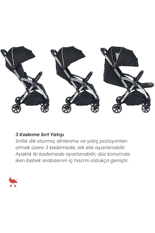 Merkür Bebe Ruby Otomatik Katlanan Kabin Boy Bebek Arabası Siyah
