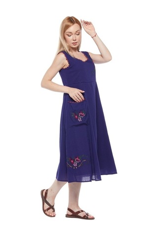 Şile Bezi Mor Kolsuz Nakışlı Elbise Mor