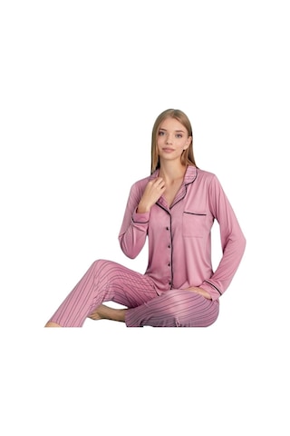 Berna Collection Kadın Pijama Takımı Düğmeli Yumuşak Dokulu Esnek Pembe