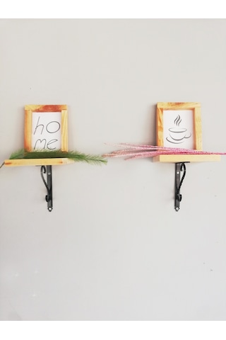 2'li Siyah Ferforje Ayaklı, Dekoratif Duvar Rafı 14x14