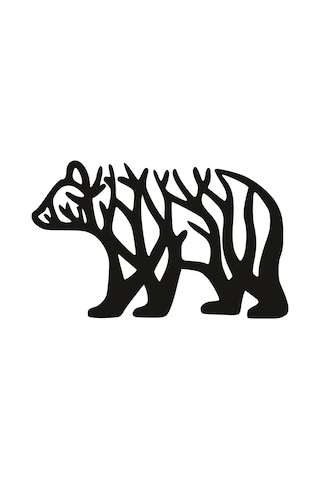 Ağaç Desenli Ayı Silüeti - Şık Ve Modern Duvar Süsü 20cm 1adet