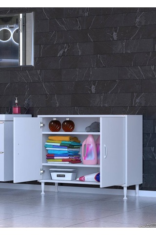 Eliusta Sabir 100 Cm 2 Raflı Beyaz Banyo Mutfak Dolabı 3 Bölmeli Çok Amaçlı Dolap 100x75x32,5 Cm Düzenleyici Beyaz