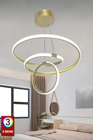 Mars 3 Renk Eskitme Gold Kasa Salon Led Avize Ledli Avize Büyük Salon Avizesi Kumandasız